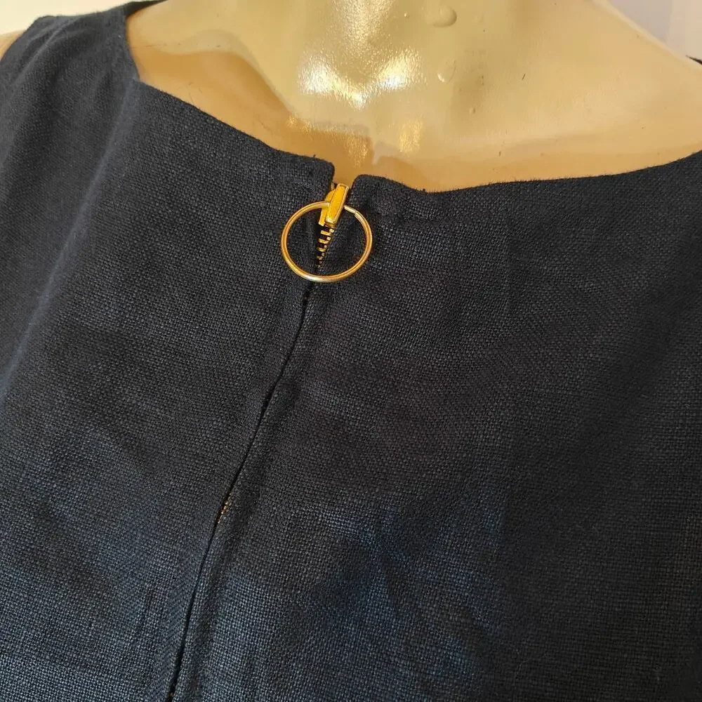 Tory Burch Navy Linen Sleeveless Shift Dress Size 4 – Pockets & Zip Detail